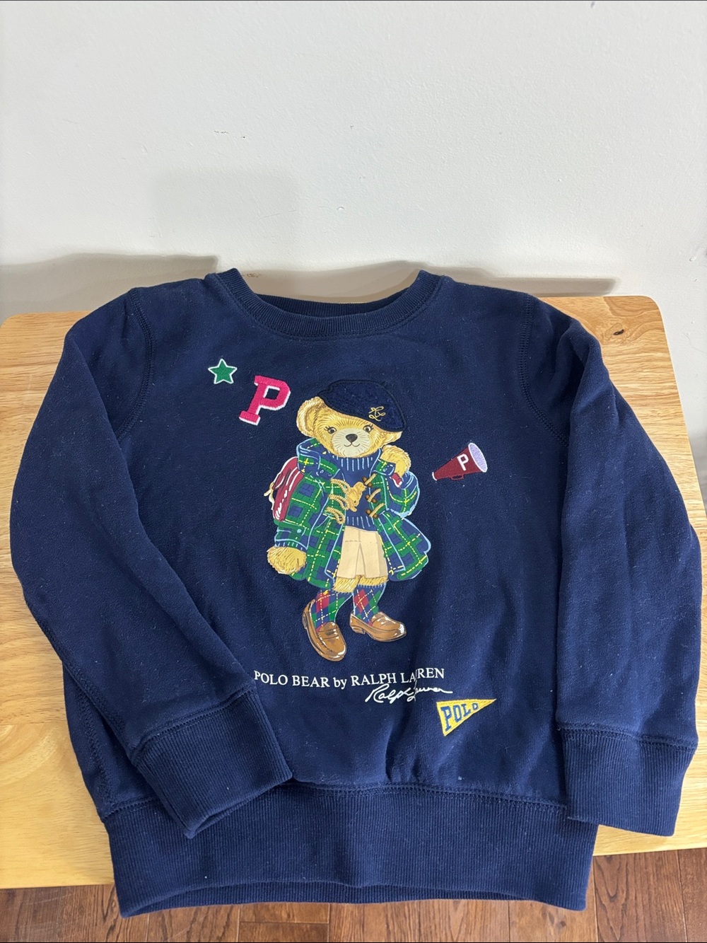 Polo by Ralph Lauren Navy Girls Polo Bear Sweatshirt with Plaid Outfit size 5